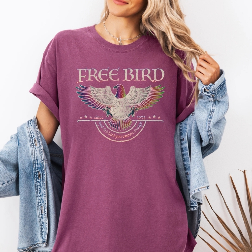 Free Bird Graphic Band T-shirt| Berry Refinery Number One Med & Large NWT$74
